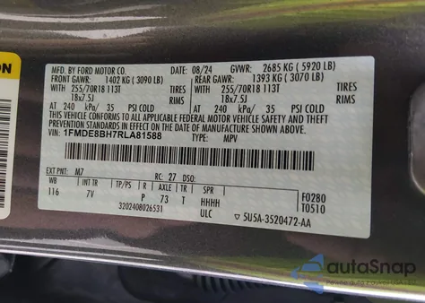 2024 Ford Bronco Outer Banks z USA, uszkodzony, nr VIN 1FMDE8BH7RLA81588